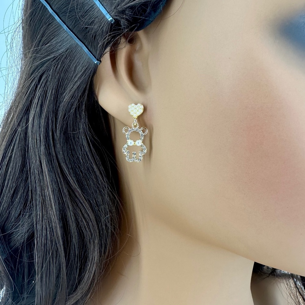 Cute Rhinestone Bear Drop Earrings